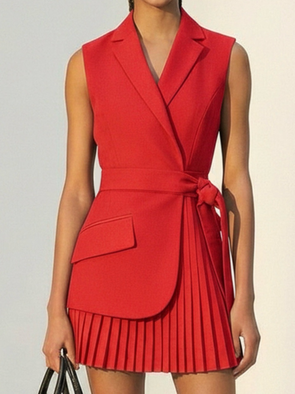 Commense Red Sleeveless Wrap-Style Mini Dress